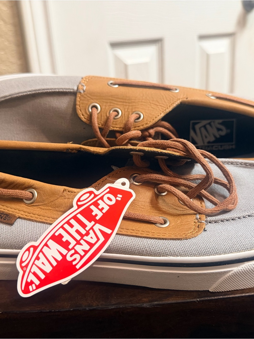 Vans Men’s Two-Tone Canvas & Leather Boat Shoes - Gray & Brown